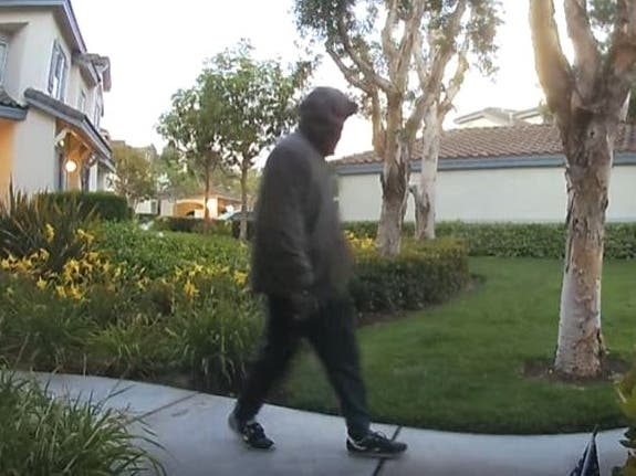 Authorities asked for the public's help catching a suspect who shoved an explosive into the home of a woman, injuring her on Friday in Anaheim.