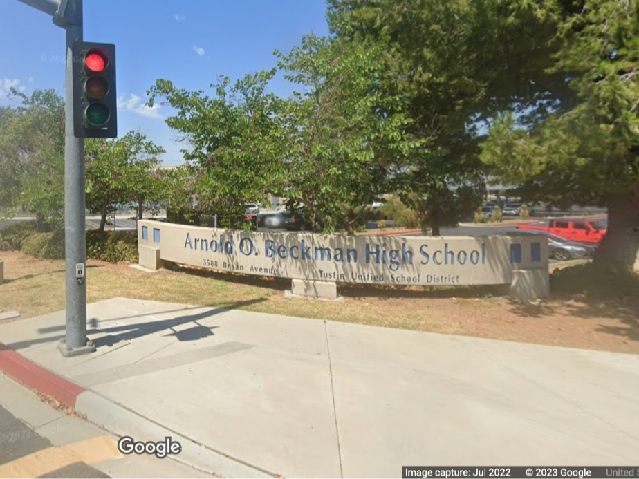 A teacher at Beckman High School in Irvine was arrested Monday on charges of hiding recording devices in a bathroom at the Orange County school. 