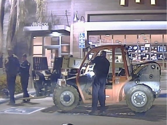 A man was arrested Wednesday night after he stole a forklift from a construction site in Costa Mesa and began driving it around on the city streets, the Costa Mesa Police Department reported. 