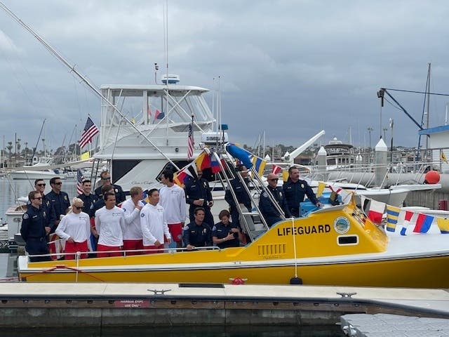 Public officials gathered to celebrate a new life-saving vessel that will take to South Orange County waters, after the City of Laguna Beach held a christening and dedication ceremony for its new Marine Safety Vessel, "Wave Watch."
