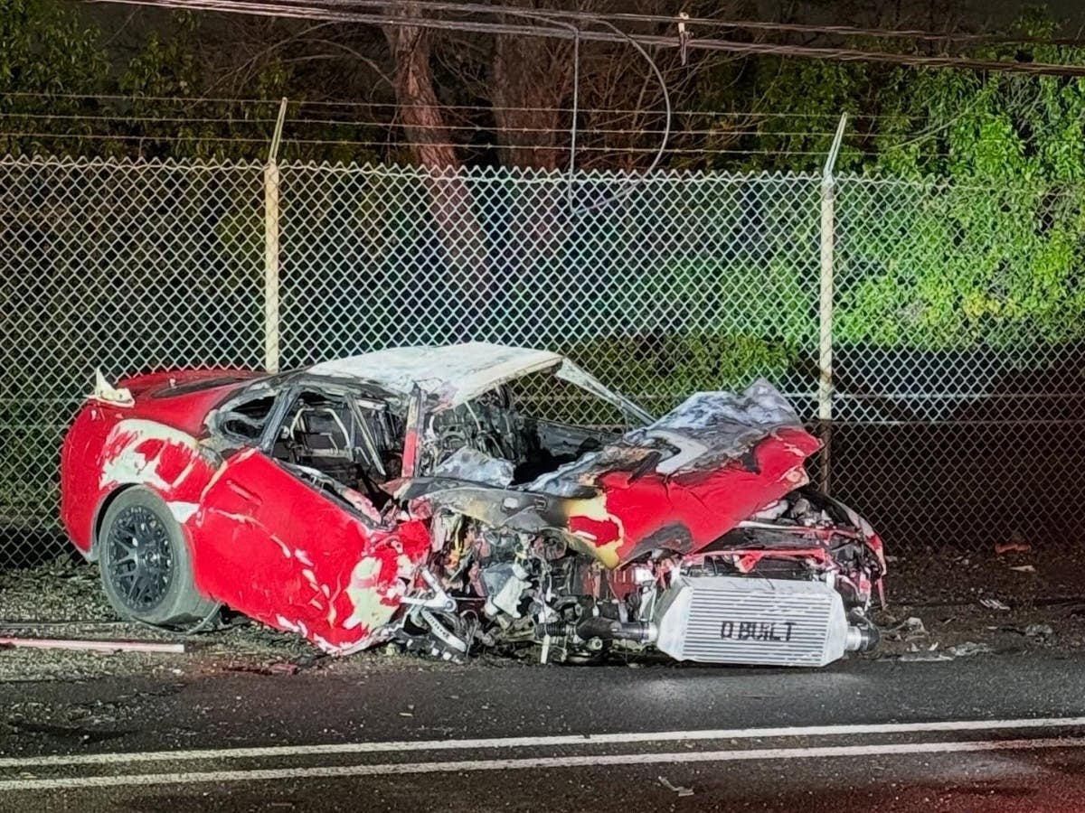 Car Slams Utility Pole, Bursts Into Flames In Seal Beach: Police | Los ...