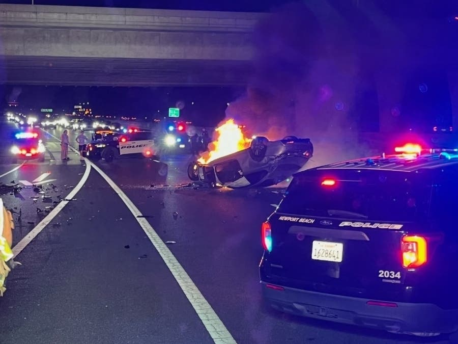 The crash was reported at 8:40 p.m. Tuesday on the 73 Freeway, near Jamboree Road in Newport Beach.