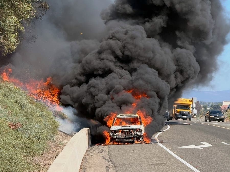 The incident happened Monday afternoon on the off-ramp near Greenfield Drive, according to the Orange County Fire Authority.