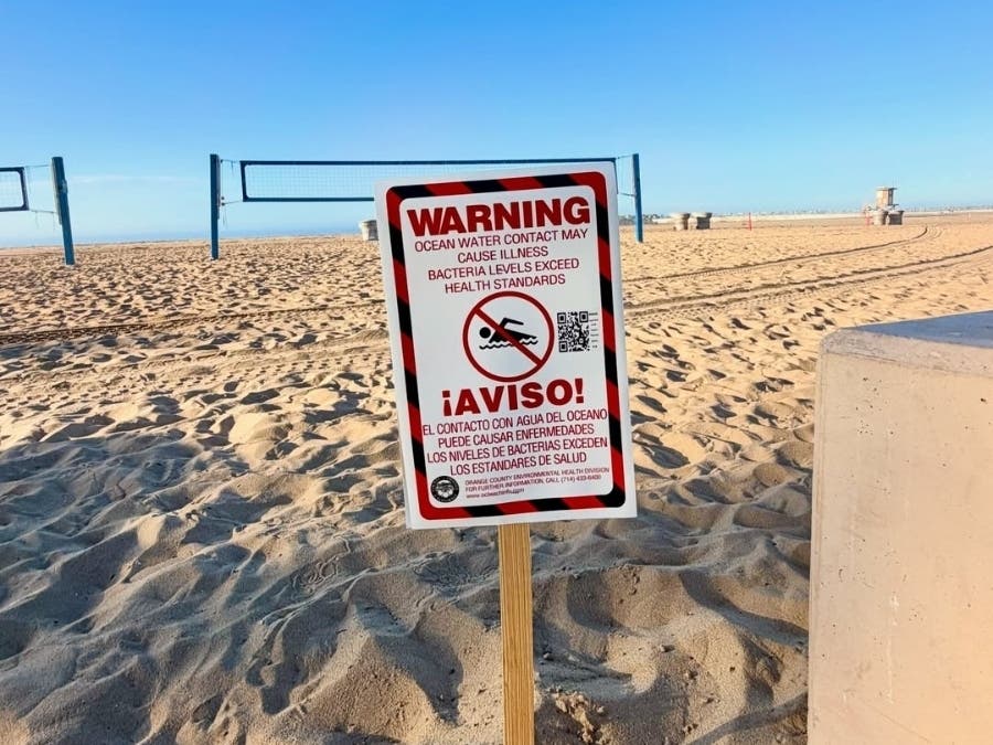 On Tuesday, a small sewer line near Corona del Mar State Beach broke during the high surf, Newport Beach city staff said in a statement.