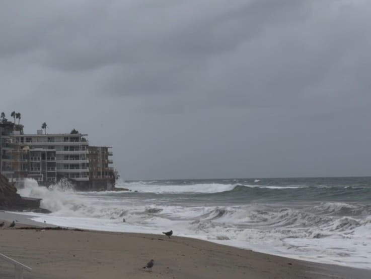 Big waves hit the coastline in Laguna Beach on Sunday, Oct. 11.