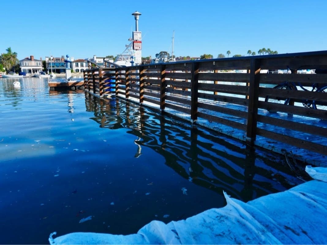 In Newport Beach, water gauges on Monday at the peak high tide at 9:15 a.m. reached a little over eight feet, nearly two feet higher than the astronomically predicted high tide of 6.6 feet, according to The Orange County Register.
