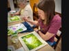 Students enjoy a 2-day Watercolor Workshop, painting butterflies with instructor Venarella Hinkle