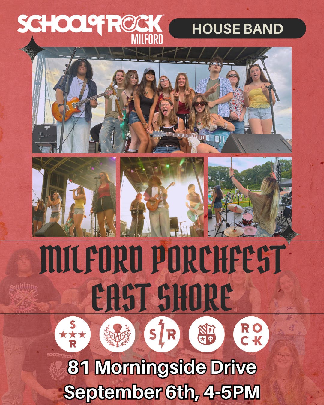 School Of Rock Milford House Band rocks Milford Porchfest East Shore! 