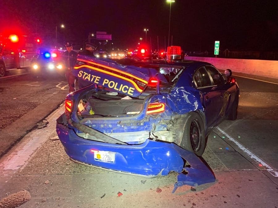 A drunken driver rear-ended a Michigan State Police cruiser Friday morning on the Southfield Freeway just north on Interstate 96 just after midnight, officials said.