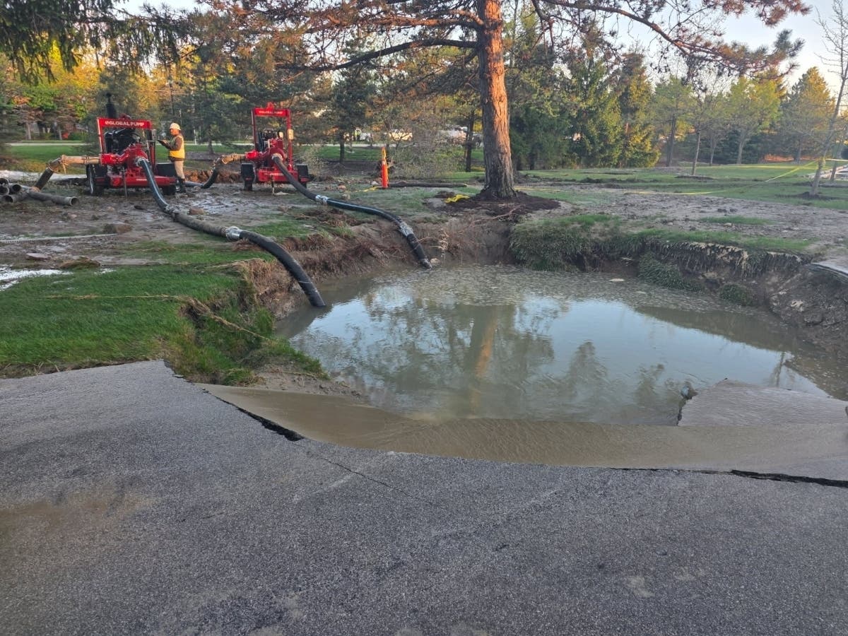 The 42-inch transmission main, located in River Woods Park in Auburn Hills, broke at 1:30 a.m. Sunday morning, officials said.