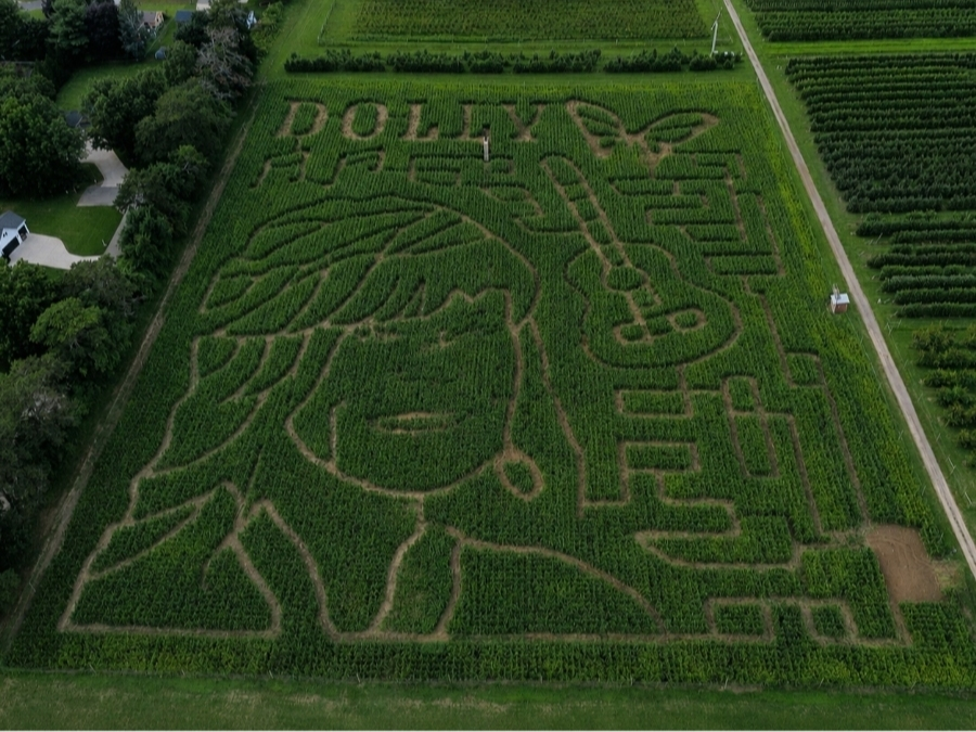 Robinette's Apple Haus & Winery in Grand Rapids features a twisty, 6.5-acre maze with paths cut into her name, a butterfly, a guitar and some music notes.