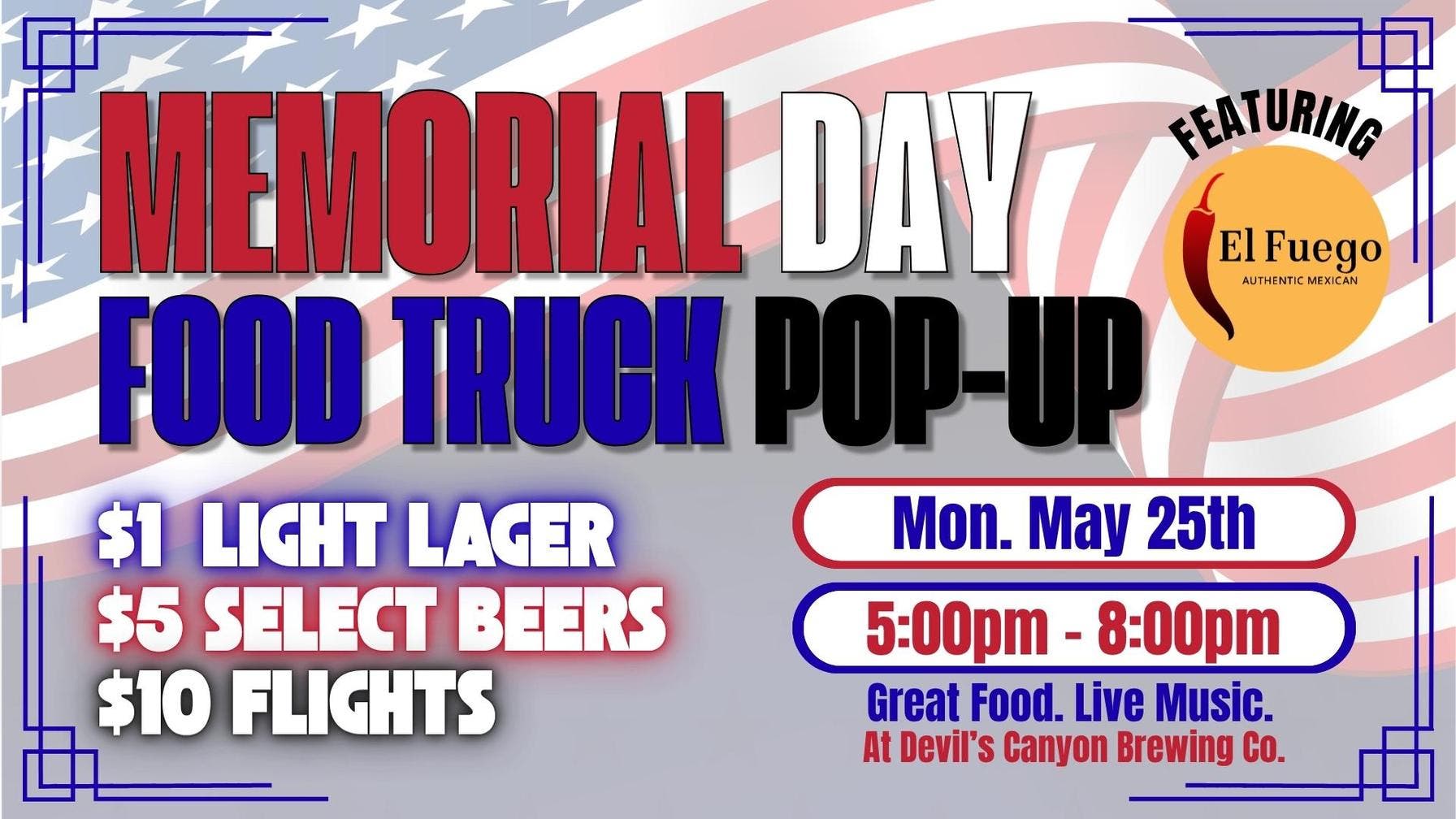 Memorial Day Food Truck Pop-Up at Devil's Canyon!