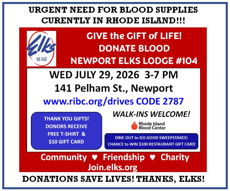 BLOOD DONATIONS at NEWPORT ELKS LODGE 104 - EMERGENCY EXISTS