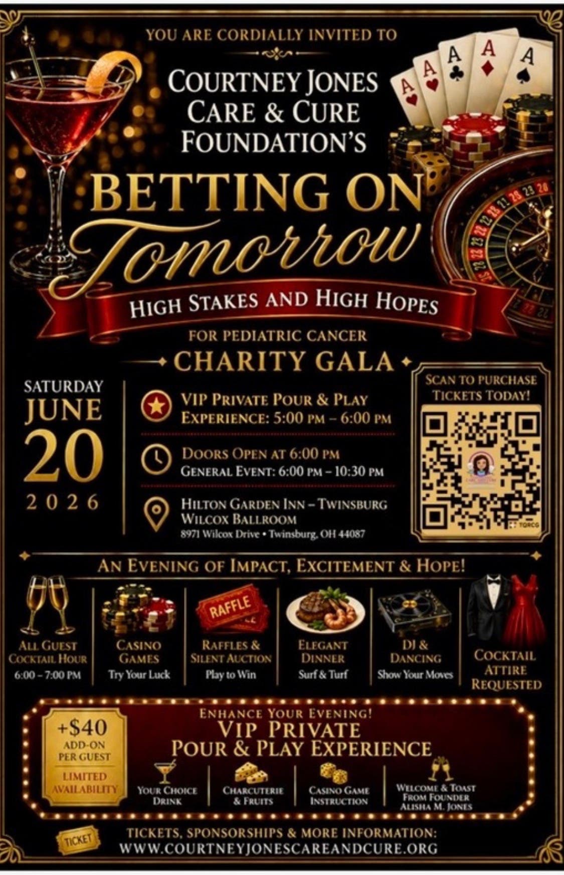 Betting on Tomorrow:Casino Night Pediatric Cancer Fundraiser w/Courtney Jones Care & Cure Foundation