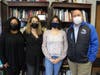 Guidance counselor Milagros McCauley (far left), theater teacher and director Lisa Drance, (center left), and principal Jonathan Klomp (far right) congratulate Haylee Fox (center right) for her achievement in the area of theater.