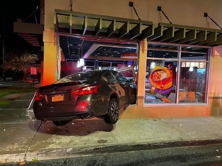 The crash occurred at a Taco Bell located at 490 Main St. in Bay Shore, police said.