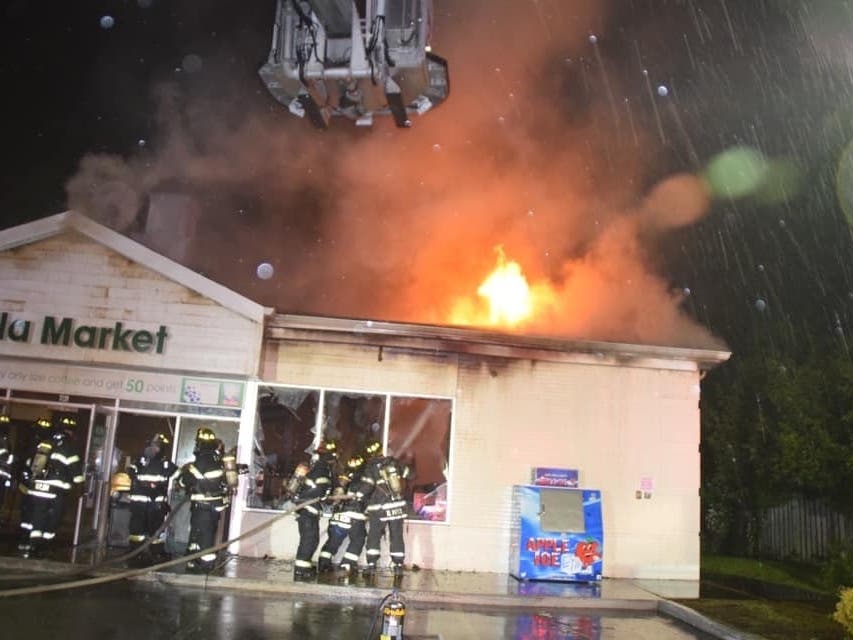 Officers responded to the fire at a Mobil Gas Station, located at 3239 Westbound Sunrise Highway Service Road, police said.
