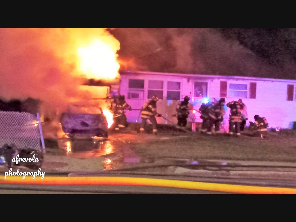 The fire broke out in North Amityville on Wednesday, police said.