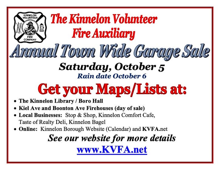 Oct 5 Kinnelon Volunteer Fire Auxiliary's Annual TownWide Garage