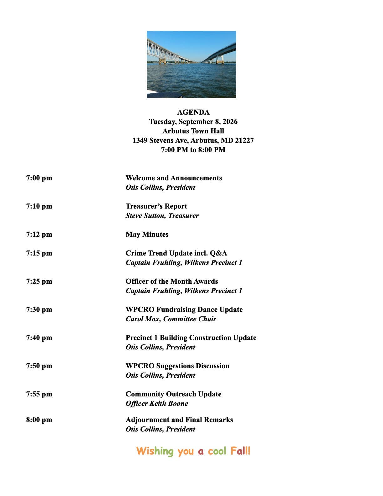 Wilkens Police & Community Relations Organization Monthly Meeting