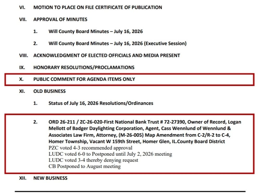 Badger Agenda Items on Aug 20th Will County Board Meeting