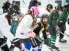 Girls of all ages on the ice having fun in the Shoreline Sharks two Learn to Play Hockey Clinics designed for girls 4-11 (Sand Sharks) and 12-19 (Junior Sharks).
