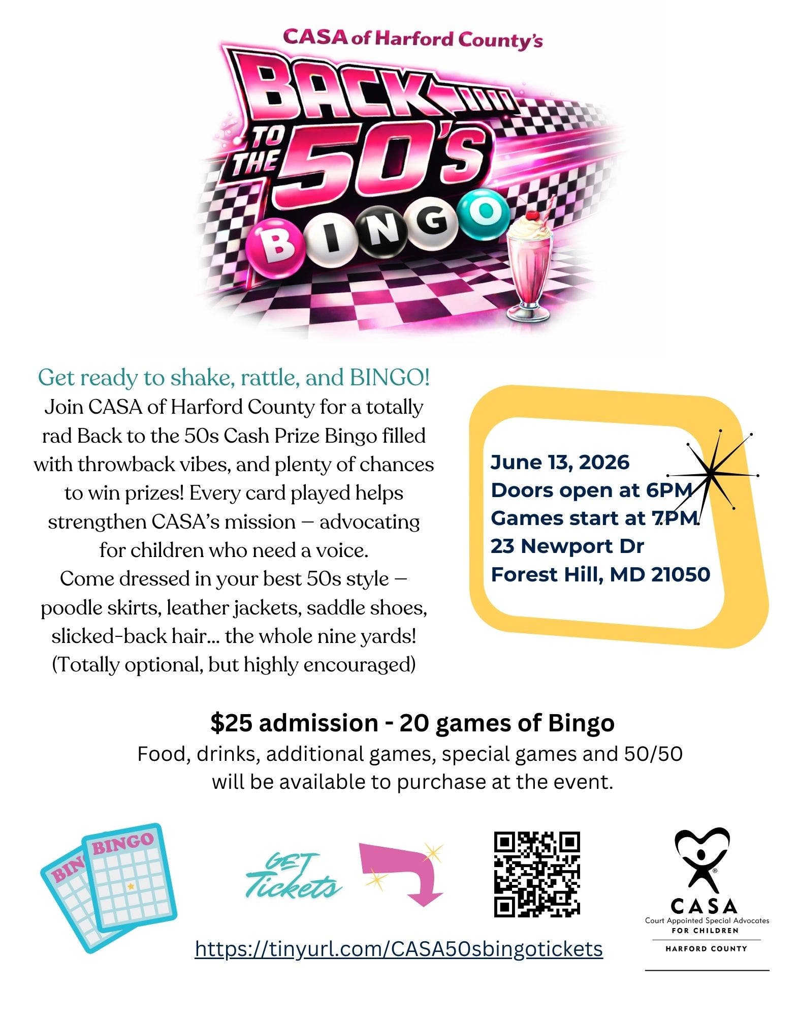 CASA Back to the 50's Cash Bingo 