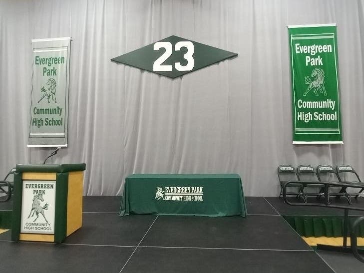 The stage is set for the Evergreen Park Community High School Class of 2023 Graduation Ceremony.