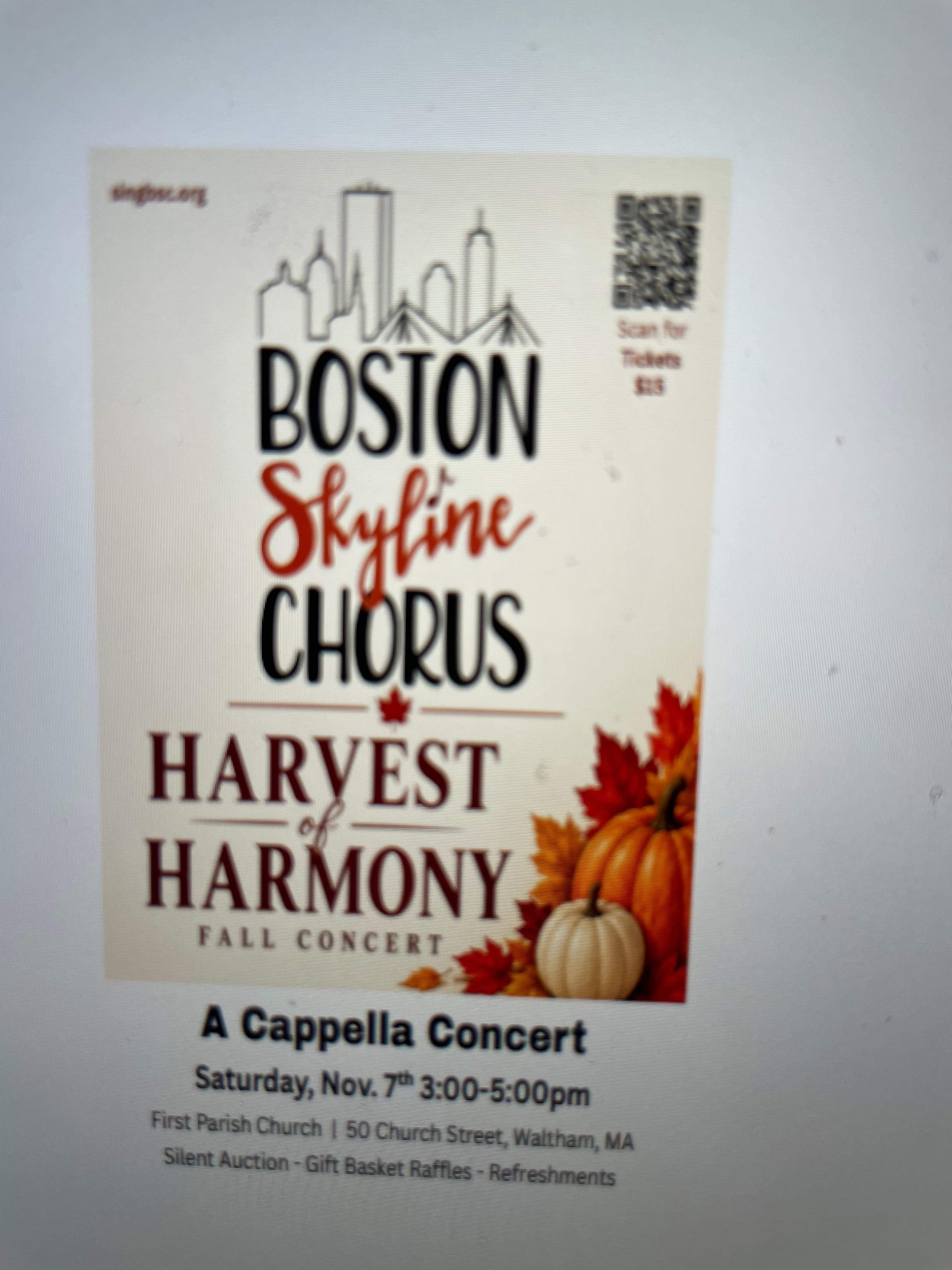 Boston Skyline Chorus: Harvest Of Harmony Fall Concert
