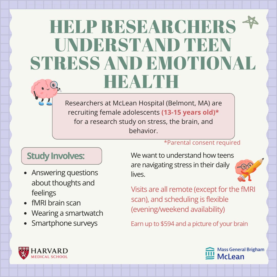 McLean Hospital Study on Stress, Mood, and the Brain. Earn up to $594!