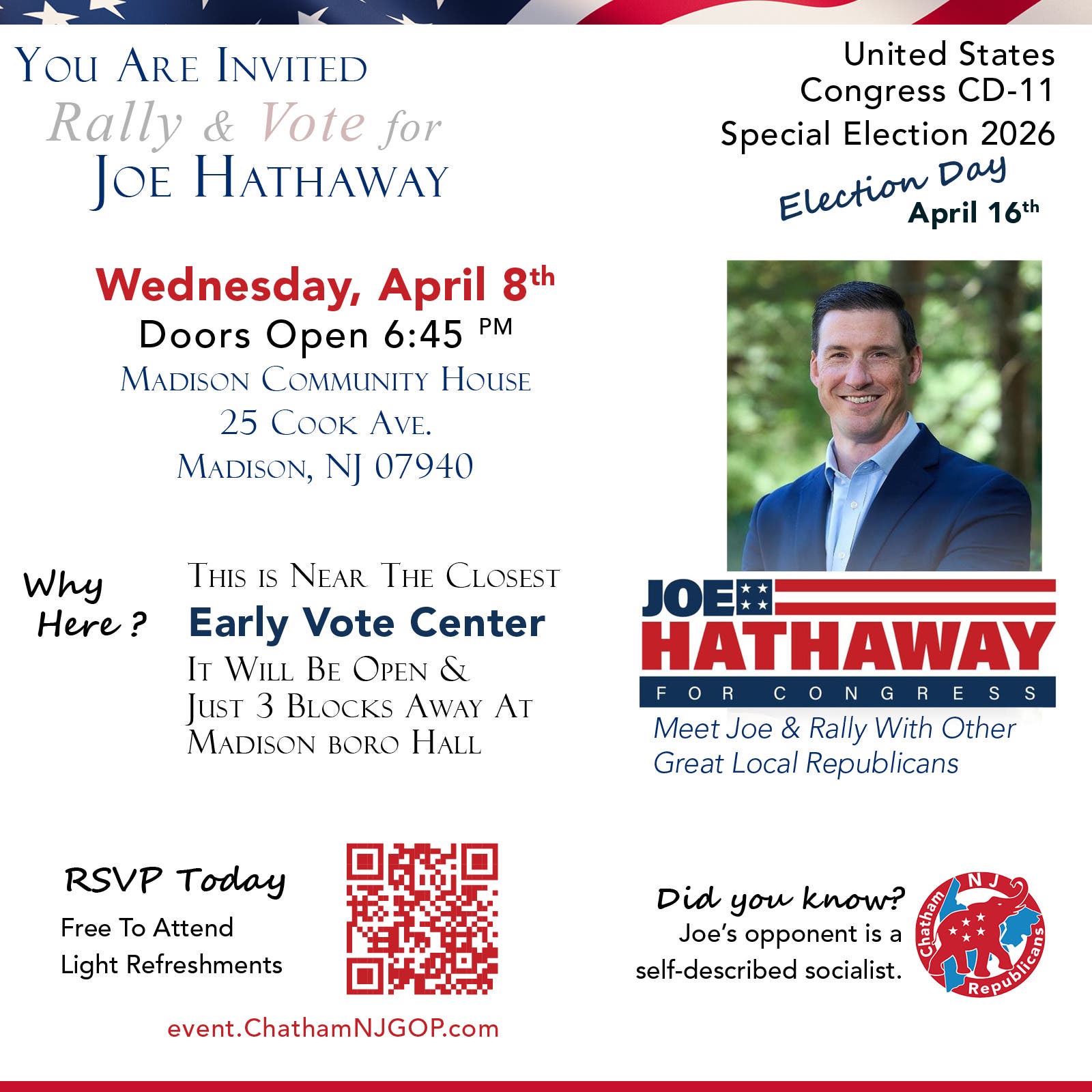 Rally & Vote For Joe Hathaway - NJ-11 Special Election for Congress