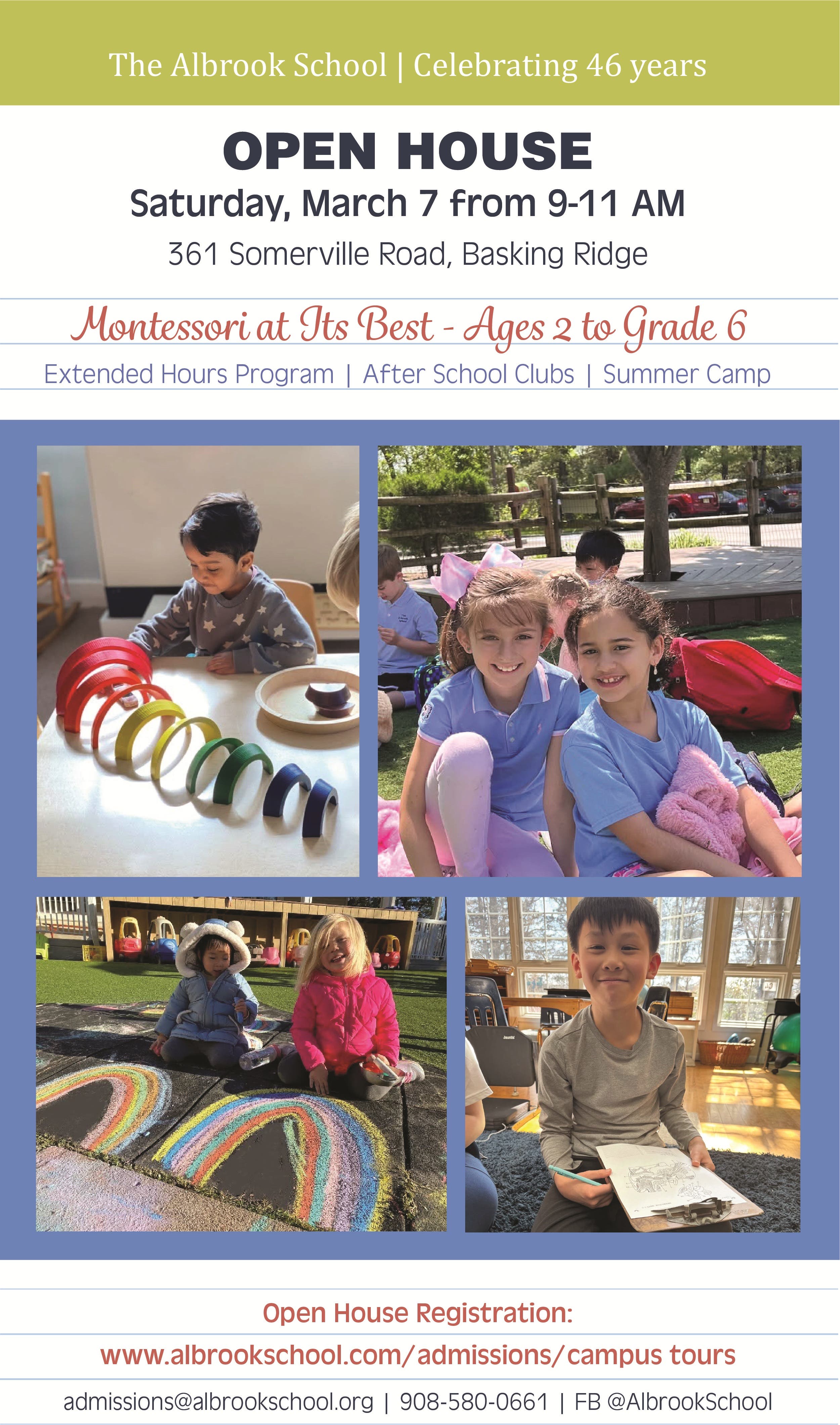 Open House on March 7 at The Albrook School, Basking Ridge
