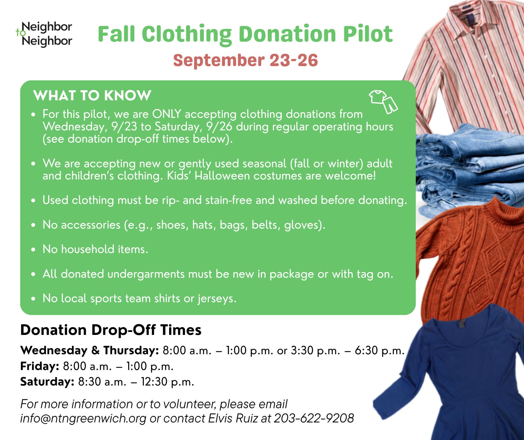 Neighbor to Neighbor Fall Clothing Drive (9/23 - 9/26)