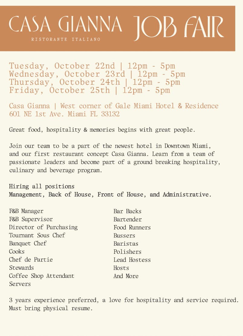 Oct 25 Casa Gianna Job Fair Miami Beach, FL Patch
