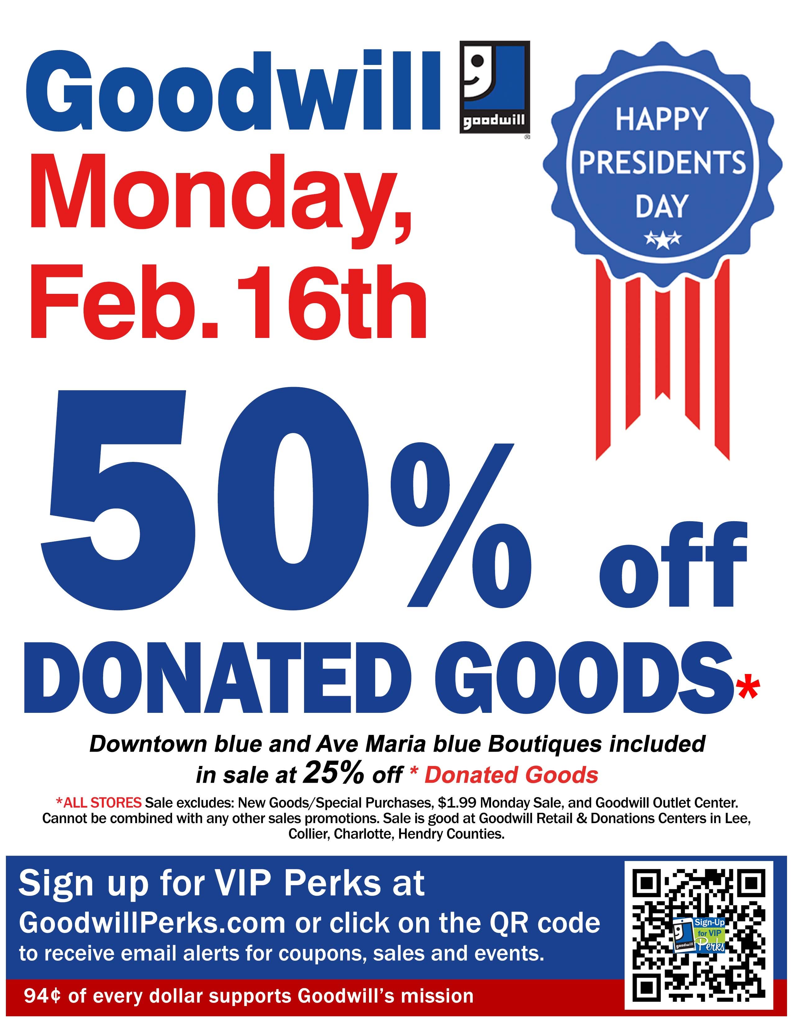 Goodwill Presidents Day Sale - 50% off
