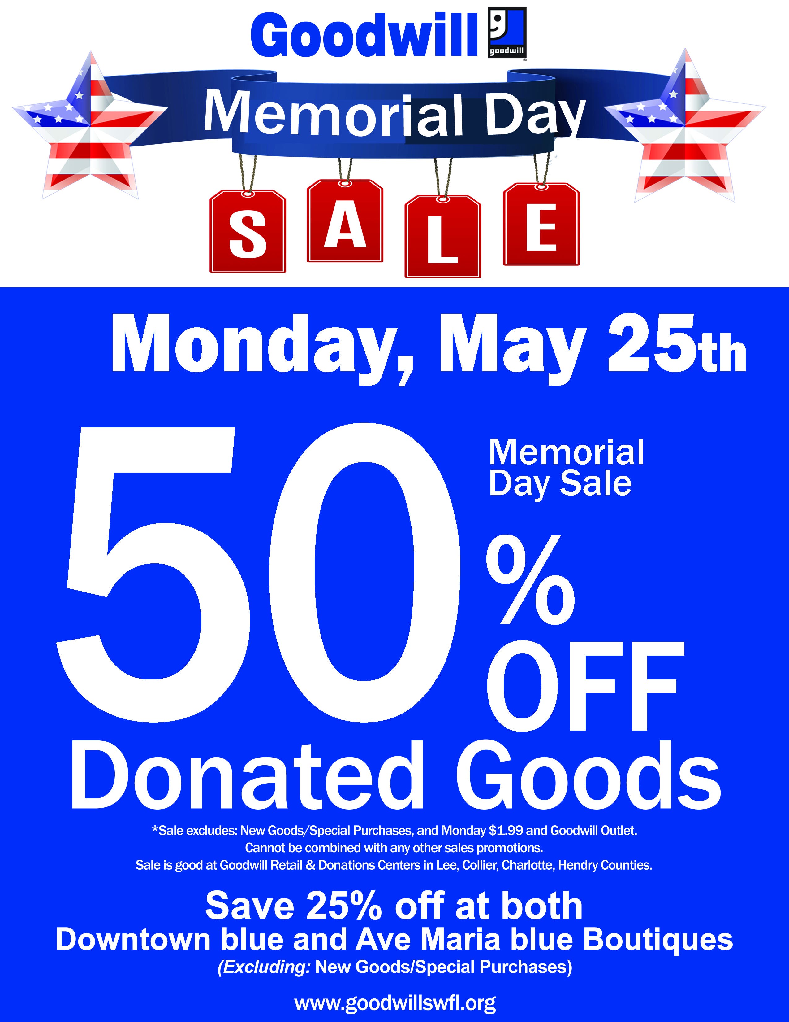 Goodwill Memorial Day Sale - 50% off donated
