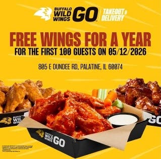 Buffalo Wild Wings Palatine Giving Away FREE Wings for a Year - May 12!