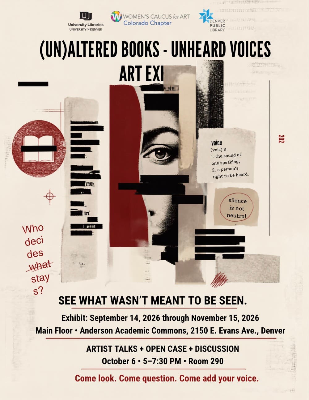 Reception and Artist Talks for “(Un)Altered Books: Unheard Voices” Exhibition
