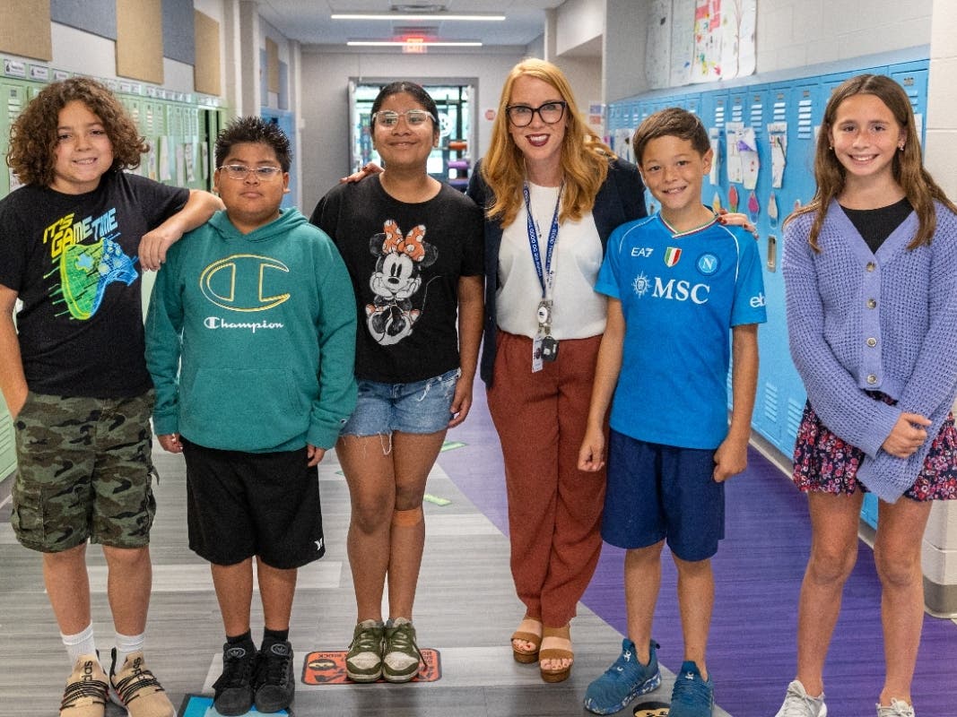 Jill Zapata with students from Fischer Elementary School 