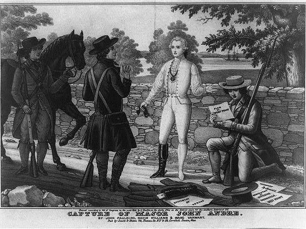 Major John André is captured in Tarrytown with the plans for West Point.
