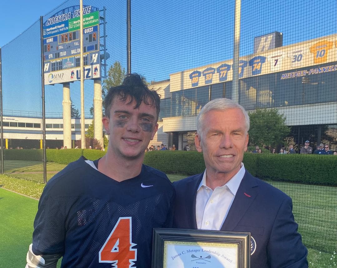 Conor Sheerin of Manhasset High School received the 2026 James C. Metzger Lacrosse Leadership Award from James C. Metzger.