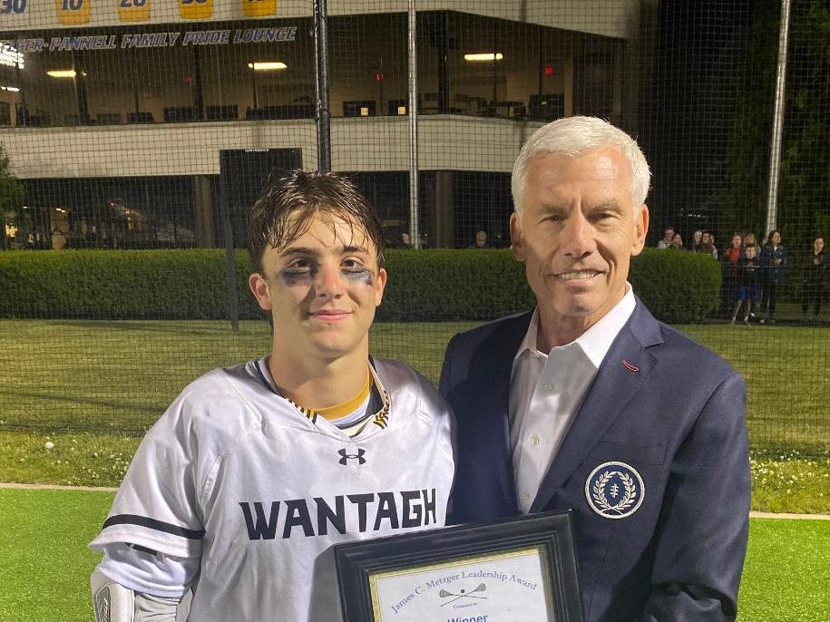 Devin Paccione of Wantagh High School received the 2026 James C. Metzger Lacrosse Leadership Award from James C. Metzger. 
