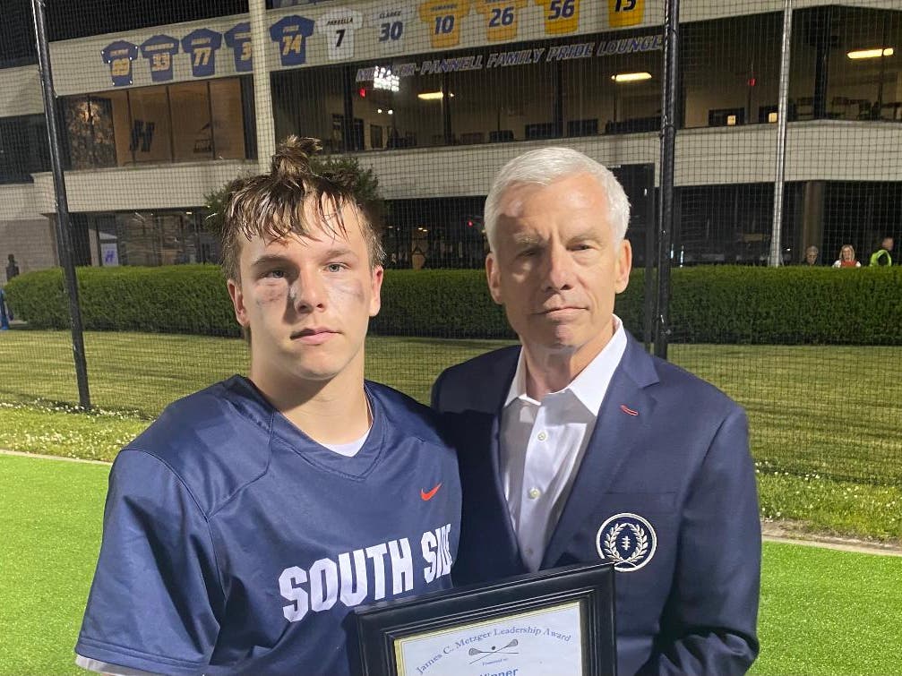 Alec Notaro of South Side High School received the 2026 James C. Metzger Lacrosse Leadership Award from James C. Metzger. 