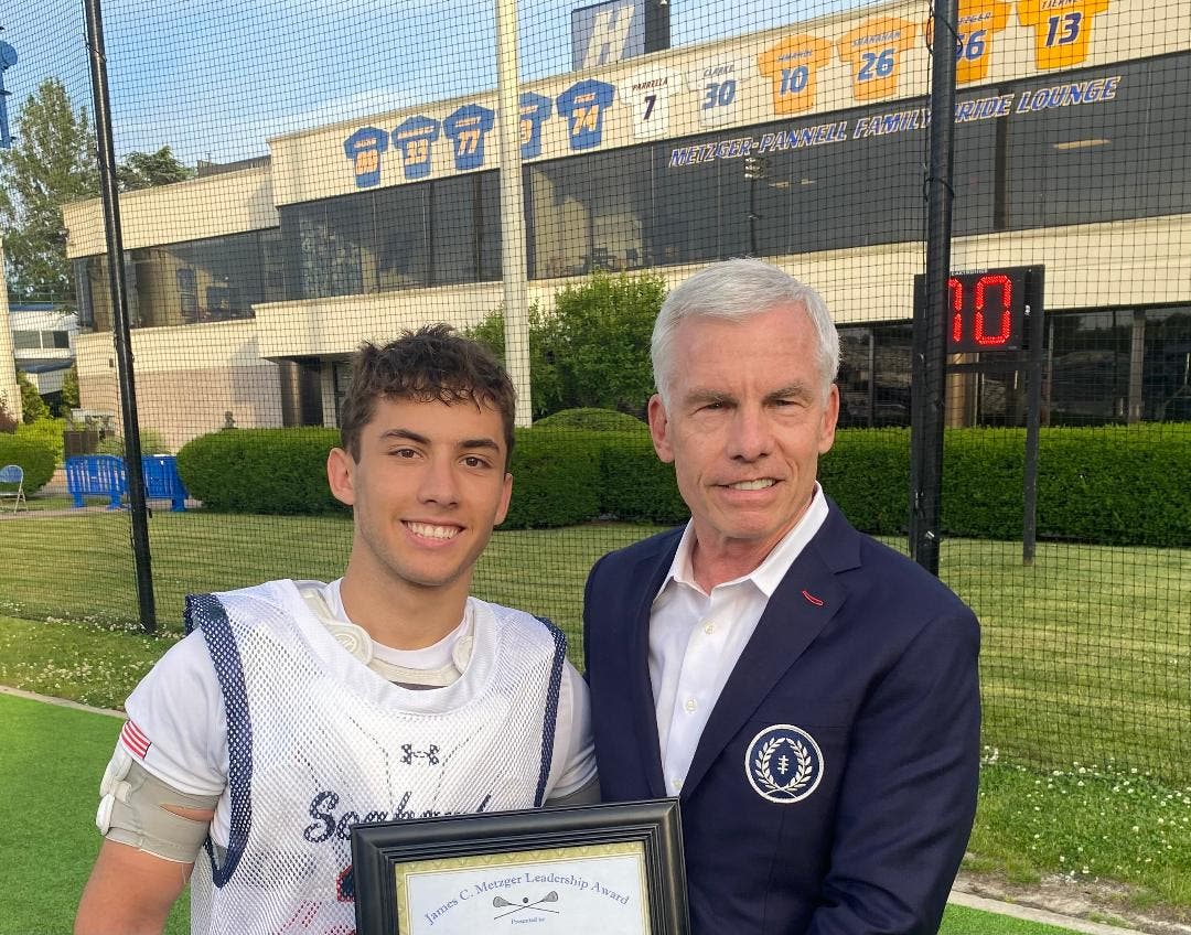 Matt Bruzzese of Cold Spring Harbor High School received the 2026 James C. Metzger Lacrosse Leadership Award from James C. Metzger. 