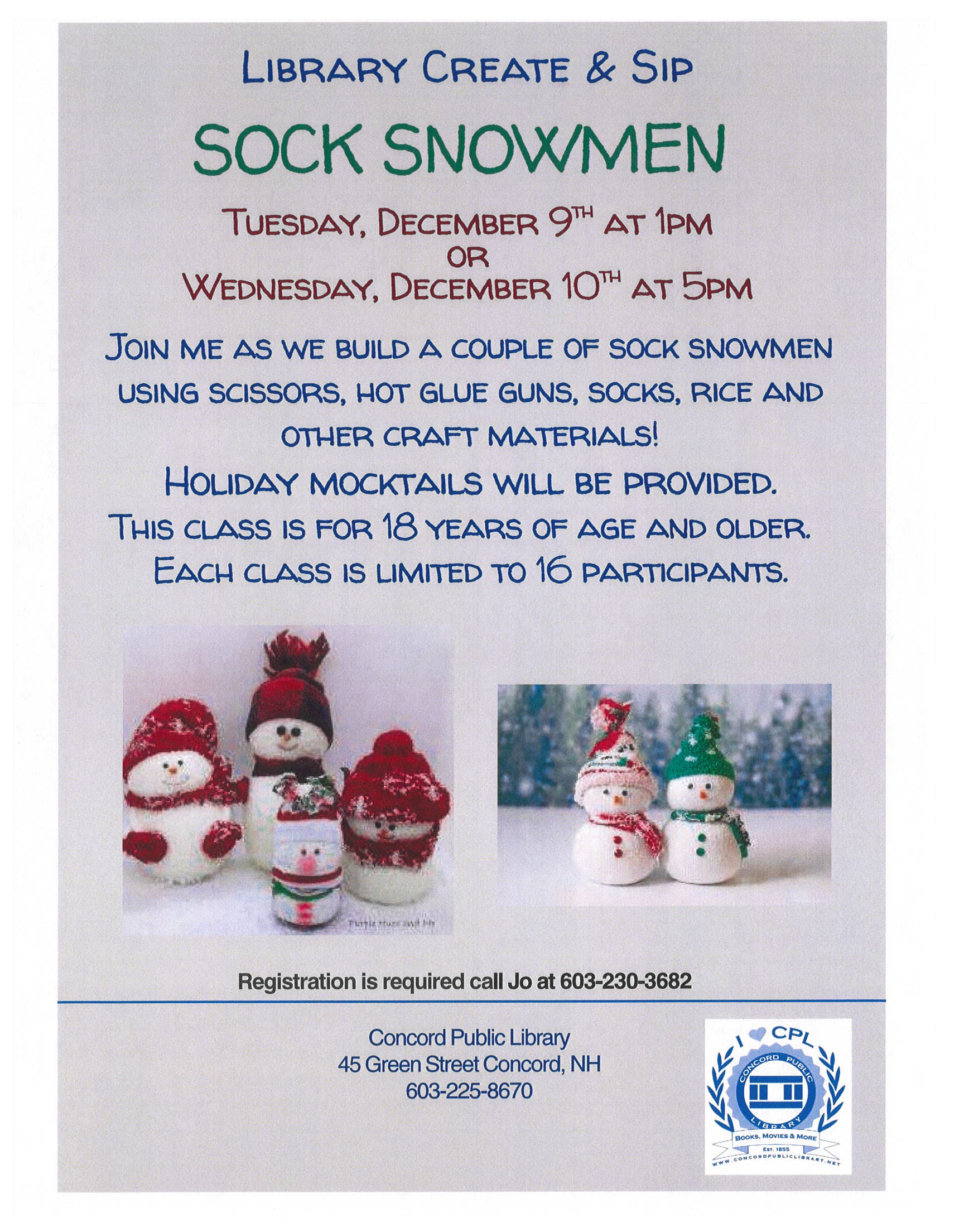 Library Create & Sip - Sock Snowmen