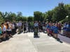 Bensenville Park District Executive Director Joseph C. Vallez addresses the more than 100 attendees at the Breiter-Palm Park grand opening.