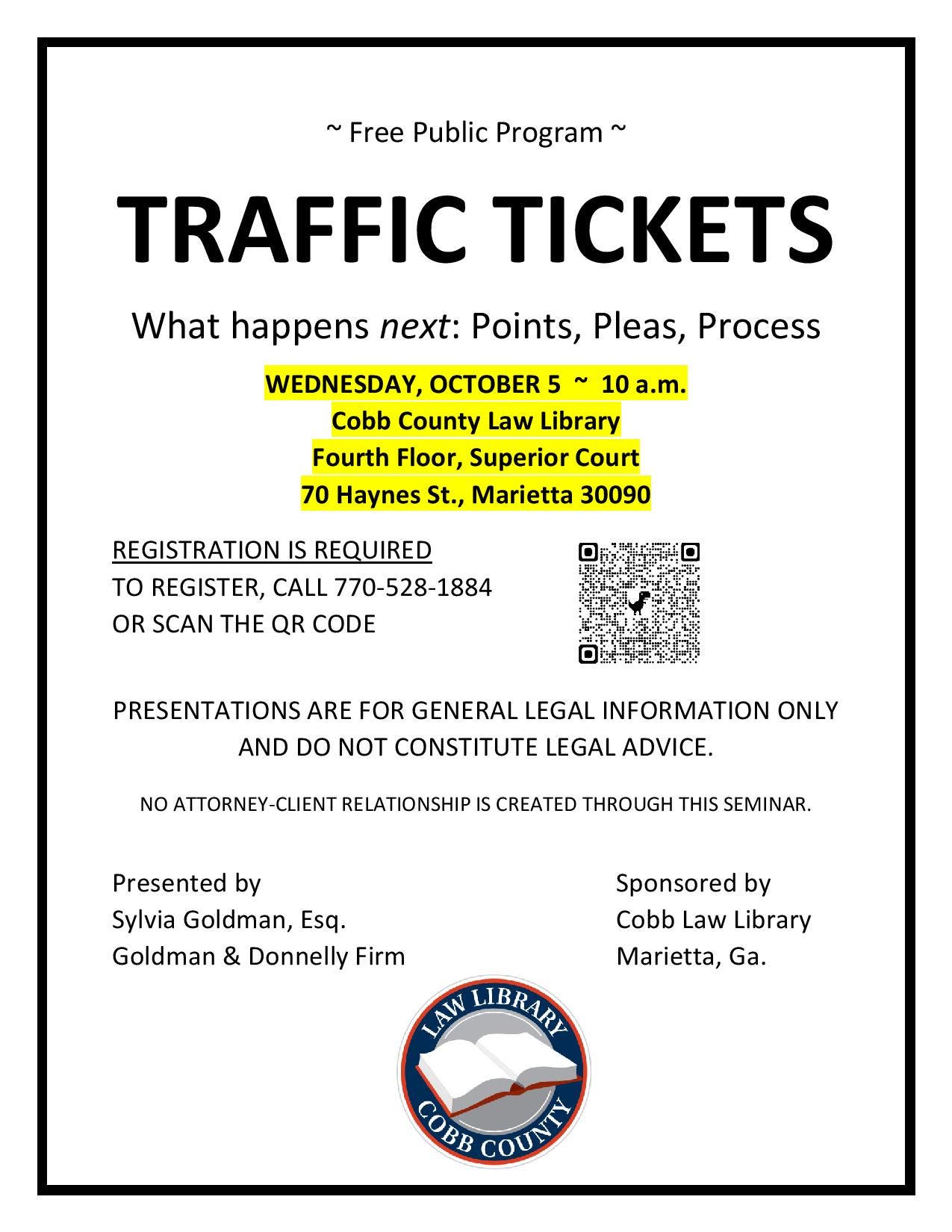 Oct 5 | Traffic Tickets Talk | Marietta, GA Patch