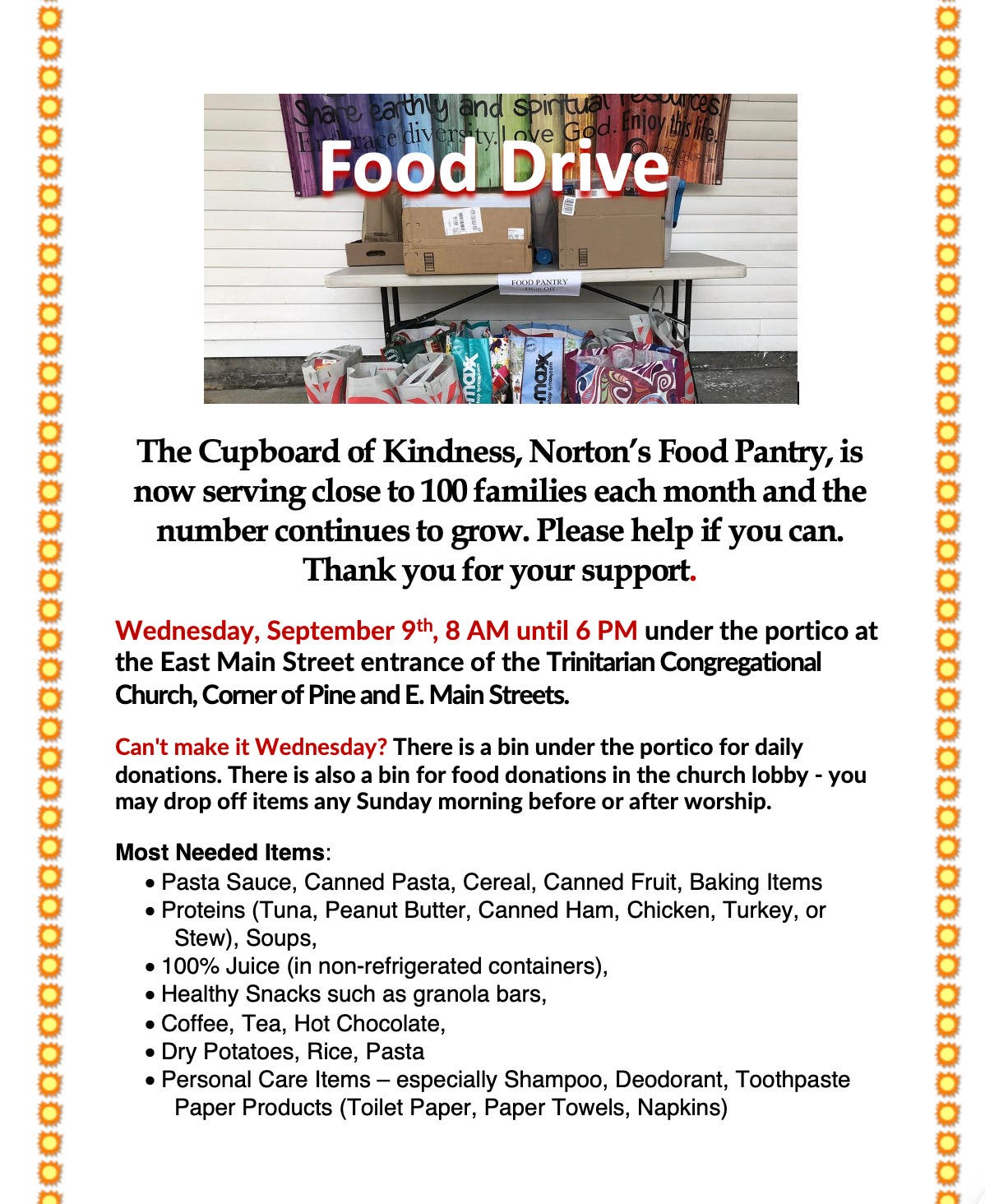 Food Drive for the Cupboard of Kindness, Norton's Food Pantry