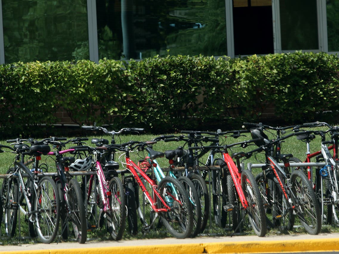 One thing that police recommend people do to keep their bike from being stolen is chaining it to a bike rack, as seen in the picture above.