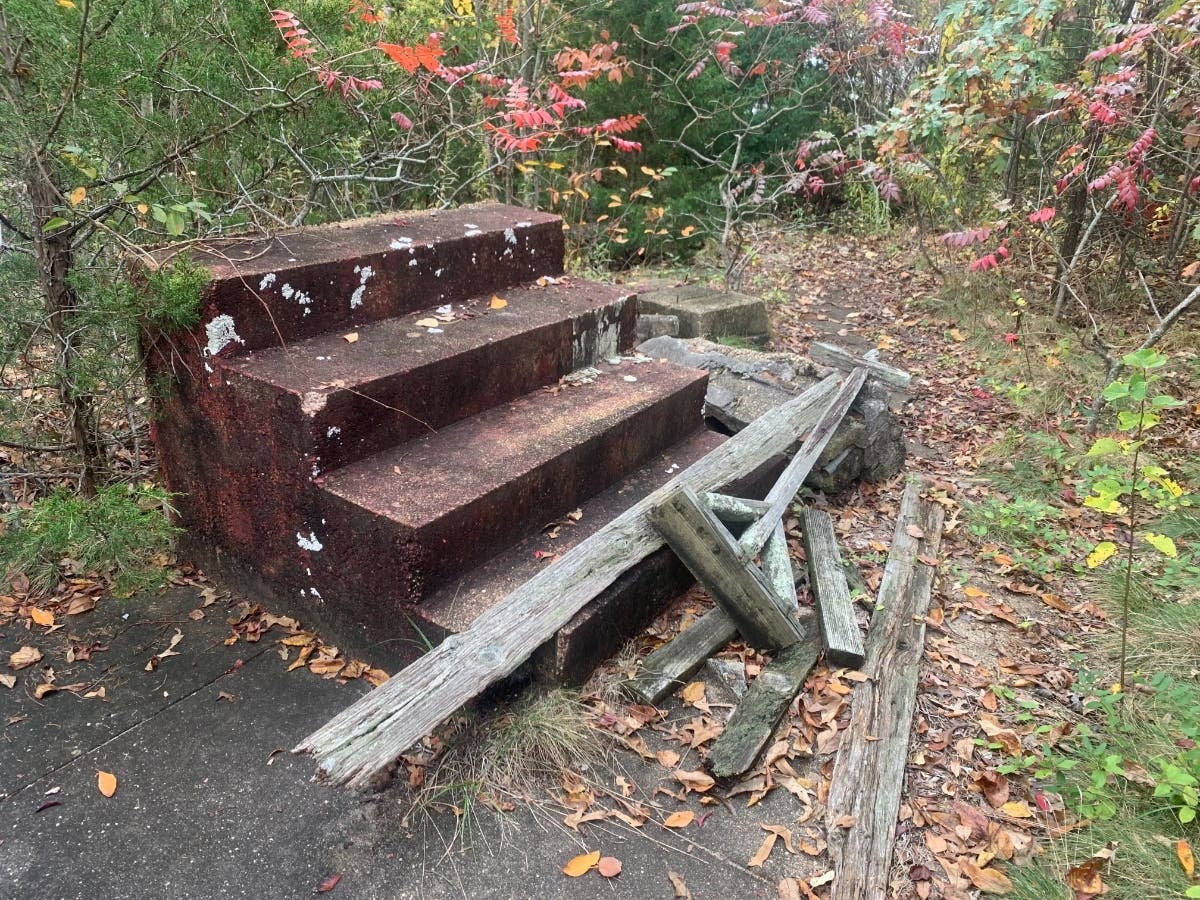 These stairs are the last vestiges of the Swiss Cottage, which once made its home in Bayville.